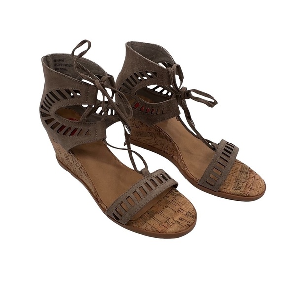 Tan Lace Up Loraine Open Toe Wedge Sandals Size 8 Women’s - Picture 1 of 6